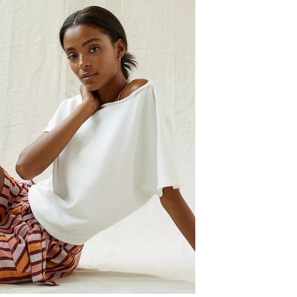 Anthropologie White Short Sleeve Sweatshirt - Picture 2 of 6